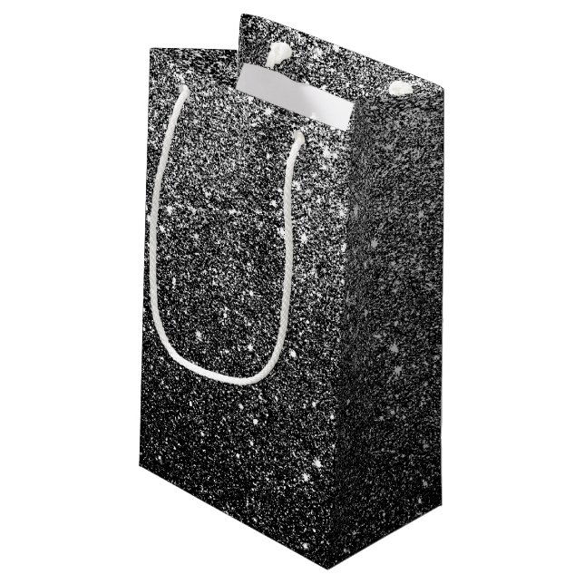 Elegantes Imitat-schwarzer Glitzer Kleine Geschenktüte (Rückseite Schrägansicht)