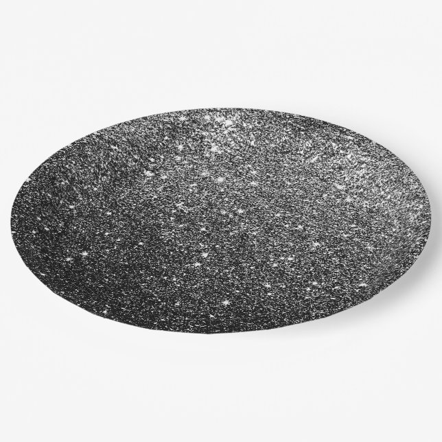 Elegantes Imitat-schwarzer Glitzer Pappteller (Schrägansicht)