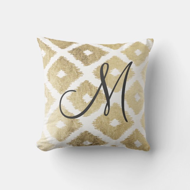 Elegantes Imitatgoldmodernes ikat Muster mit Kissen Für Draußen (Vorderseite)
