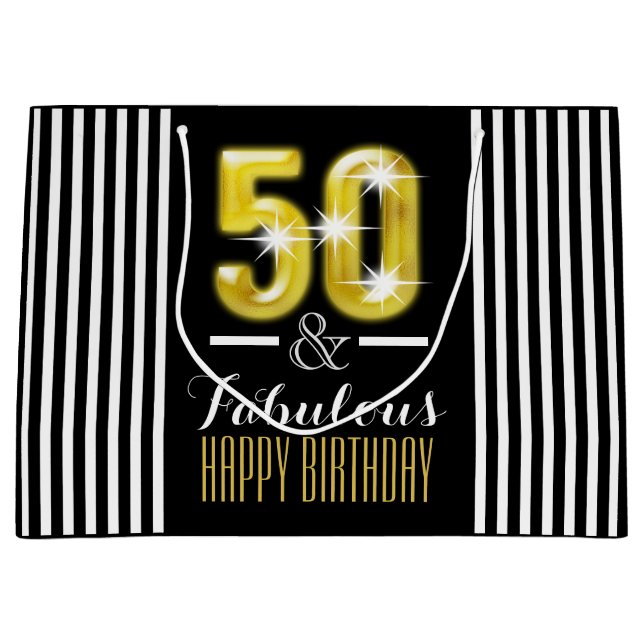 Elegantes ImitatgoldSchwarz-weißer 50. Große Geschenktüte (Vorderseite)
