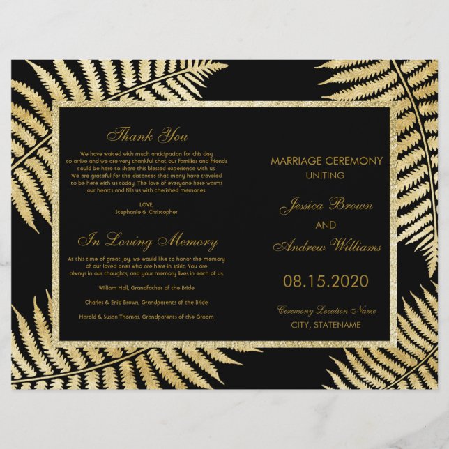 Elegantes Imitats Gold Leaf Bracken Wedding Progra (Vorderseite)