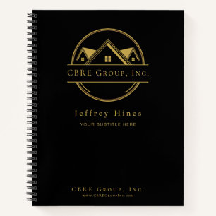 Elegantes Immobilien-Black- und Gold-Logo Notizbuch