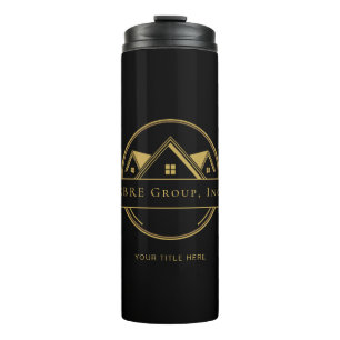 Elegantes Immobilien Schwarz-Gold-Logo Thermosbecher