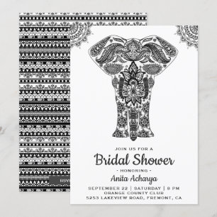 Elegantes Indian Henna Elephant Brautparty Einladu Einladung