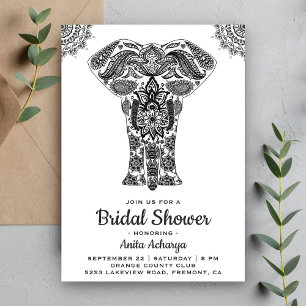 Elegantes Indian Henna Elephant Brautparty Einladu Einladung
