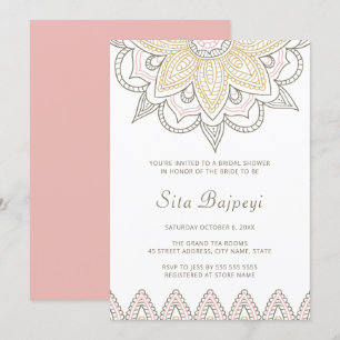 Elegantes Indian Pink Mehndi Hindu Brautparty Einladung