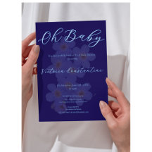Elegantes Indigo Blau Oh Baby Skript Florales Foto