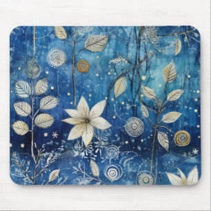 Elegantes Indigo-Blaues Winterbotanikum Mousepad