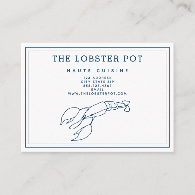 Elegantes Indigo Blue Lobster / Seafood Restaurant Visitenkarte (Vorderseite)