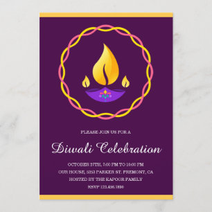 Elegantes indisches Diya Lamp Lila Diwali Party Einladung