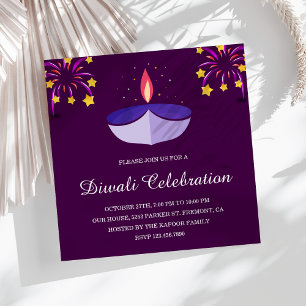 Elegantes indisches Diya Lamp Lila Diwali Party Einladung