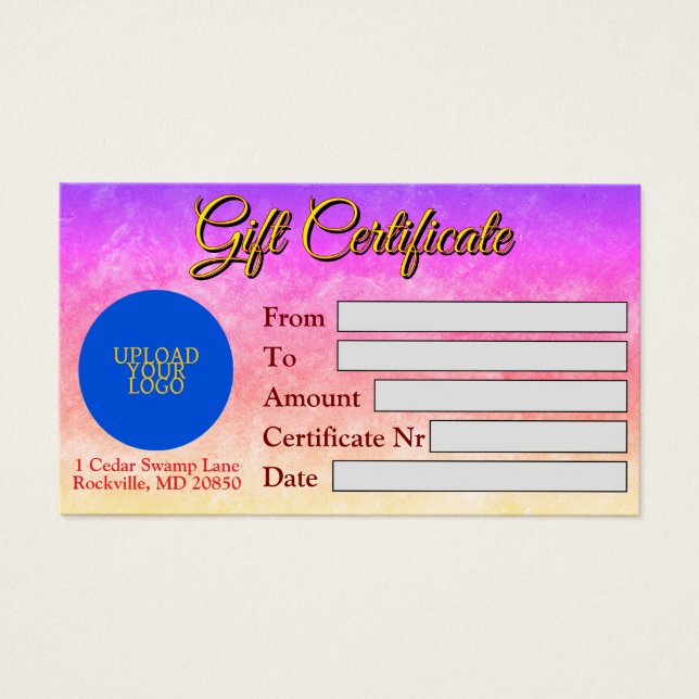 Elegantes individualisierbares Geschenkzertifikat (Vorderseite)