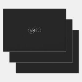 Elegantes individuell anpassbares Monogramm | Blac Geschenkpapier Set