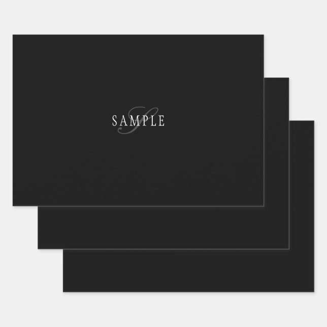 Elegantes individuell anpassbares Monogramm | Blac Geschenkpapier Set (Set)