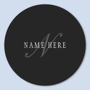 Elegantes individuell anpassbares Monogramm Blac Runder Aufkleber