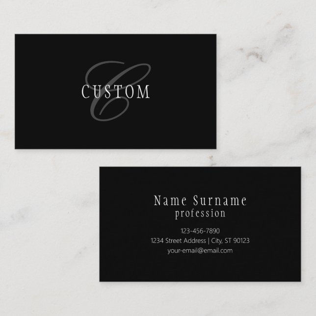 Elegantes individuell anpassbares Monogramm | Blac Visitenkarte (Vorne/Hinten)