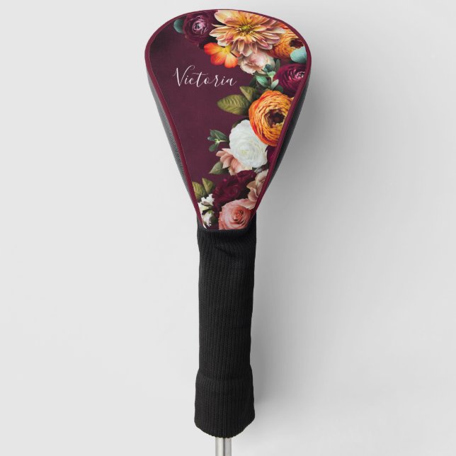 Elegantes, individuelles Burgundy-Skript für Blume Golf Headcover (Vorderseite)