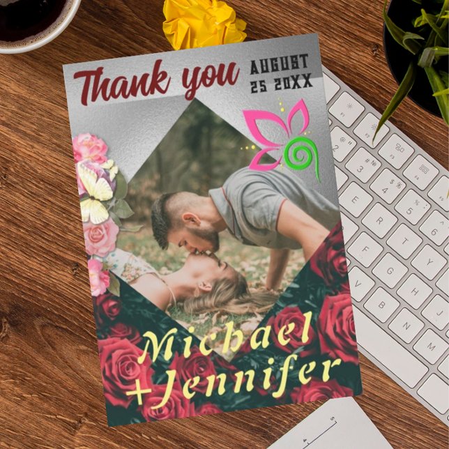 Elegantes, individuelles Foto Hochzeit Dankeskarte (Von Creator hochgeladen)