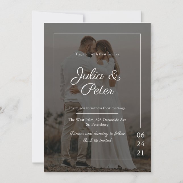 Elegantes individuelles Foto Hochzeit Einladung (Vorderseite)