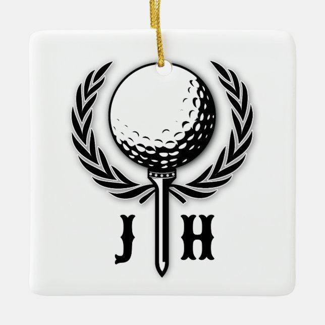 Elegantes, individuelles Golf Monogram Design Keramikornament (Vorderseite)