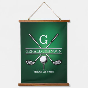Elegantes, individuelles Golf Monogram Design Wandteppich Mit Holzrahmen