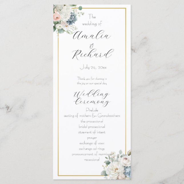 Elegantes, individuelles Hochzeitsprogramm mit Blu Programm (Vorderseite)