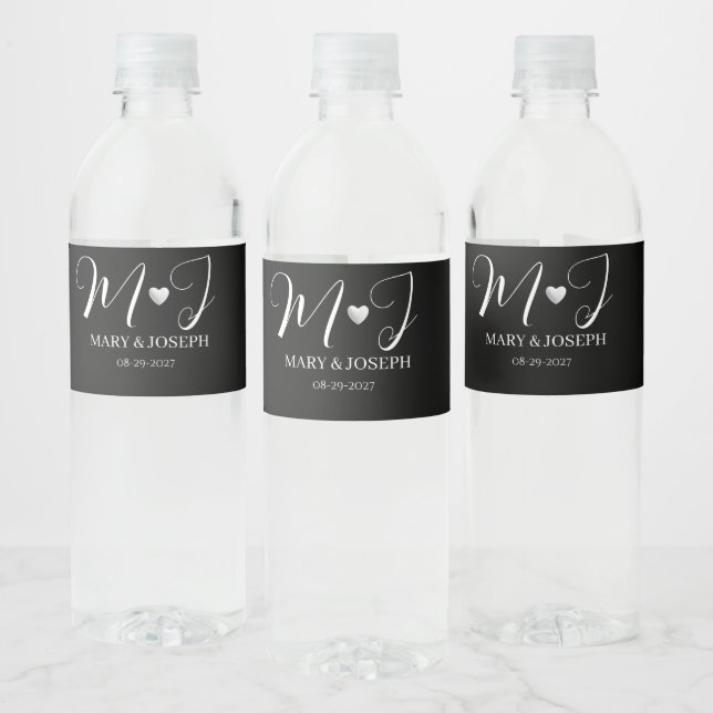 Elegantes, individuelles Schwarzes Hochzeitwasser- (Flaschen)