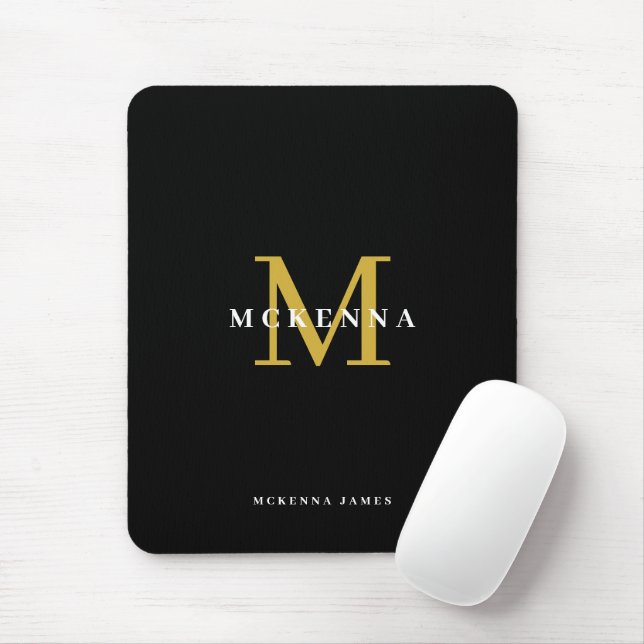 Elegantes Initial Chic Schwarz Gold Monogramm Mousepad (Mit Mouse)