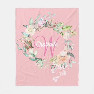 Elegantes initiales Schriftmonogramm Sommerrosen R Fleecedecke