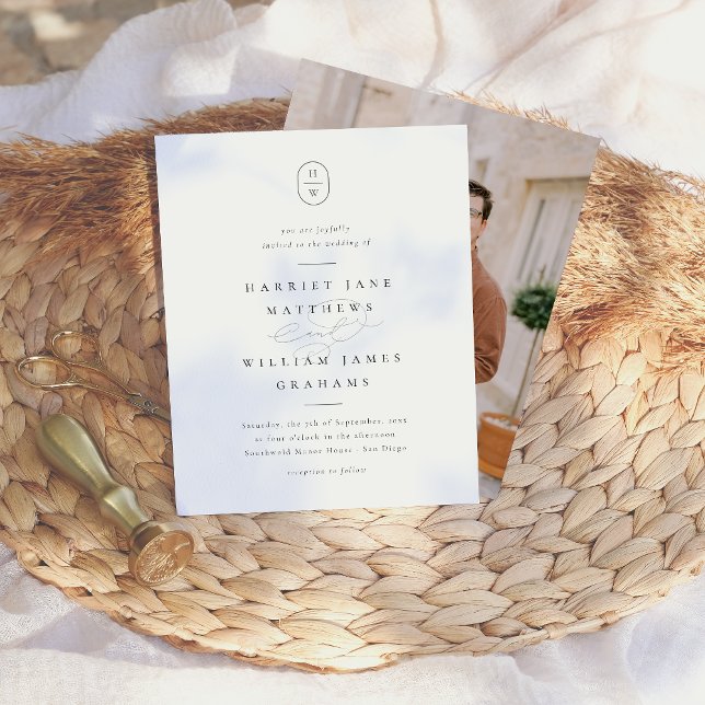 Elegantes Initials Schwarz-weißes Budget Foto Hoch (Card Front & Back Mock-up)