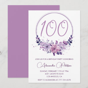 Élégantes invitations à 100e anniversaire Floral P