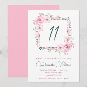 Élégantes invitations à 11e anniversaire Floral Pi