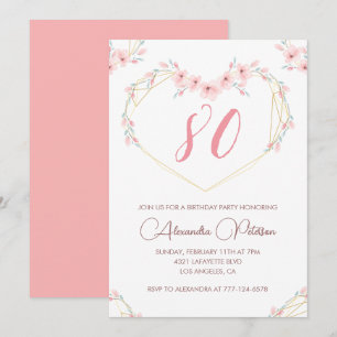Élégantes invitations à 80e anniversaire Pink Flor