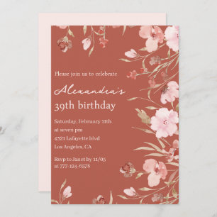 Elégantes invitations de 39e anniversaire Floral C