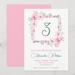 Elégantes invitations de 3e anniversaire Floral Pi