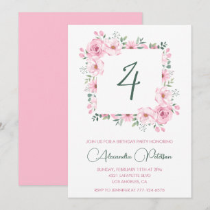 Elégantes invitations de 4ème anniversaire Floral 