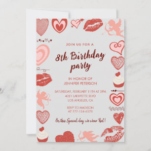 Elégantes invitations de 8e anniversaire Grey Red 