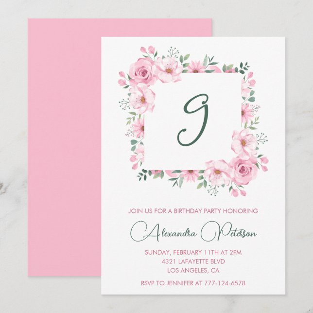 Elégantes invitations de 9e anniversaire Floral Pi (Devant / Derrière)