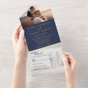 Élégantes invitations de mariage photo Bleu Nuit e