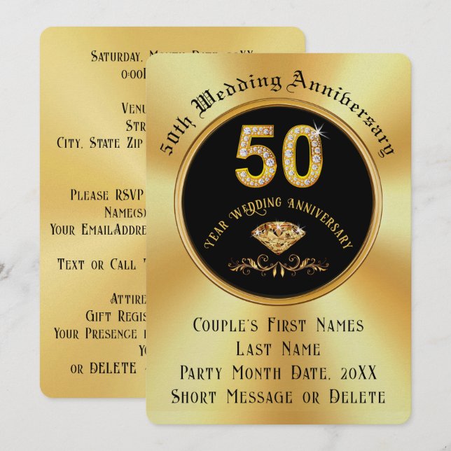 Élégantes Invitations du 50e anniversaire du Maria (Devant / Derrière)