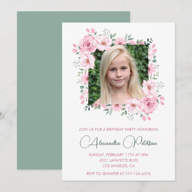Élégantes invitations pour 11e anniversaire Photo  (Devant / Derrière)