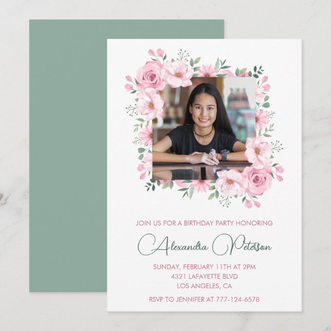 Élégantes invitations pour 13e anniversaire Photo  (Devant / Derrière)