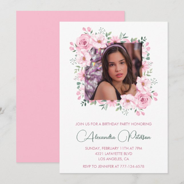 Élégantes invitations pour 14e anniversaire Photo  (Devant / Derrière)