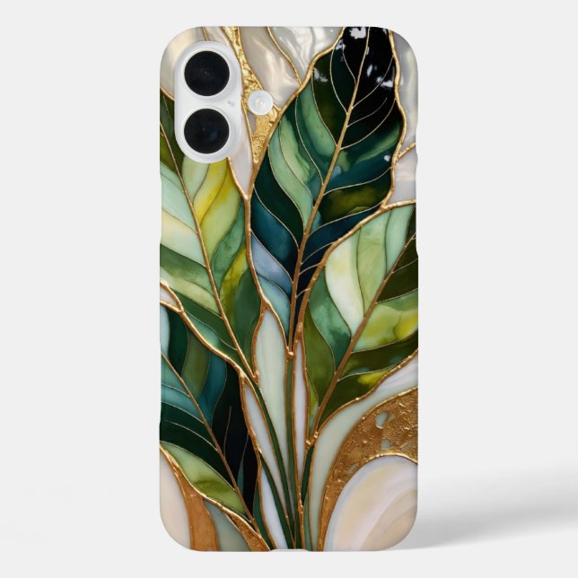 Elegantes iPhone-Case mit botanischen Blättern Bei iPhone 16 Plus Hülle (Rückseite)