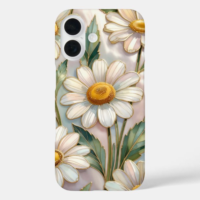 Elegantes iPhone-Case mit Gänseblümchen Blumen- Bu iPhone 16 Hülle (Rückseite)
