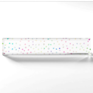 Elegantes Iridescent Confetti Dots Weißes Design Namensplakette