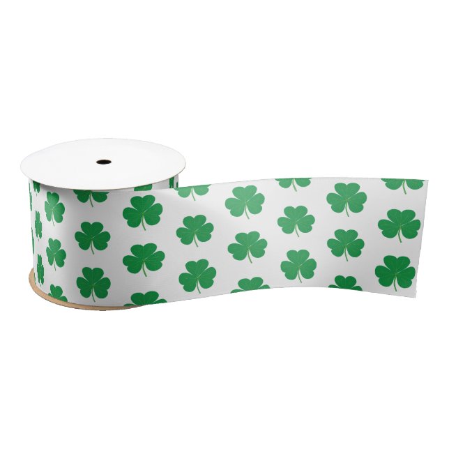 Elegantes Irish Kleeblatt Clover Pattern Grün Weiß Satinband (Spule)