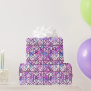 Elegantes irisierendes rosa falsches Bleiglasmuste Geschenkpapier