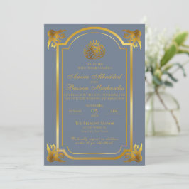 Elegantes islamisches Hochzeitsslatt Blau und Gold Einladung