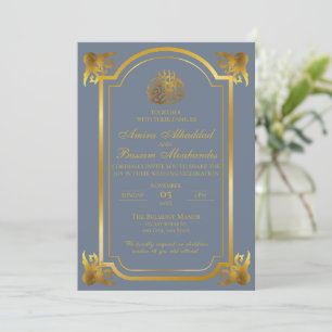 Elegantes islamisches Hochzeitsslatt Blau und Gold Einladung